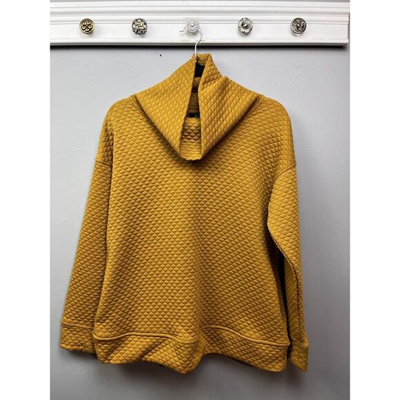 Jones New York Quilted Cowl Neck‎ Sweater Womens Medium Gold Pockets Pullover - Picture 1 of 7